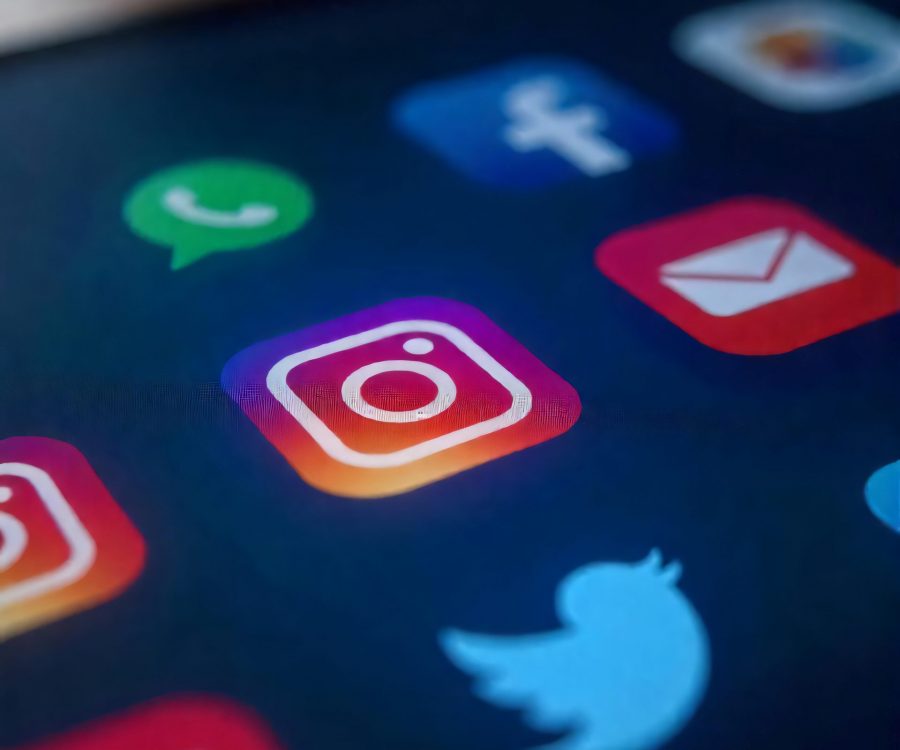 Smartphone with app icons on the screen,Social Media Icons Set on smartphone